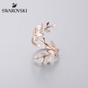 Swarovski Mayfly crystal leaves on vine rose gold toned plated ring size 6